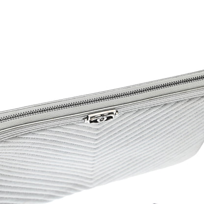 Chanel Metallic Caviar Chevron Quilted Medium Boy Cosmetic Case Silver 8 of 9
