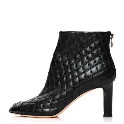 Chanel Lambskin Patent Quilted CC Cap Toe Booties 37 Black 1 of 8