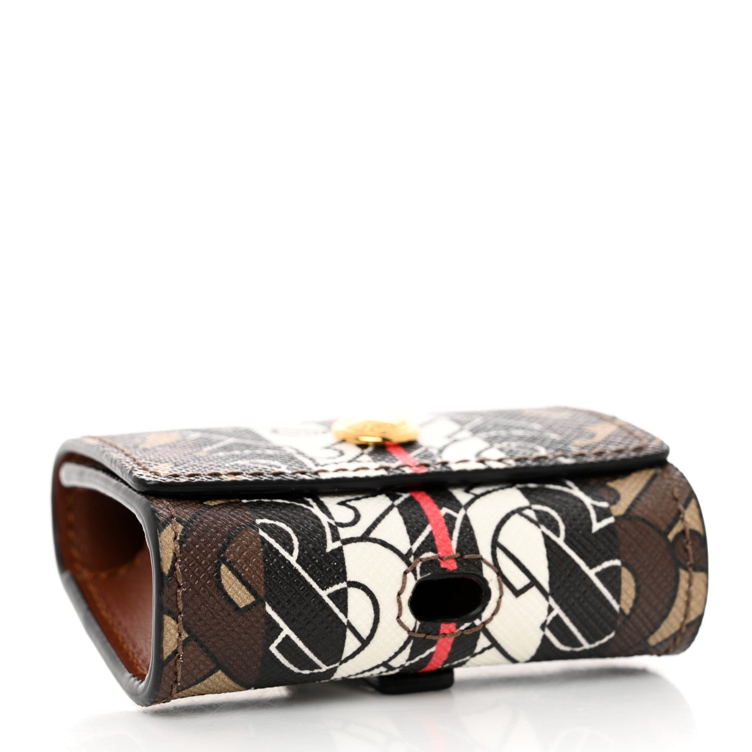 Burberry E-Canvas Calfskin Monogram Stripe TB AirPods Pro Case Brown 4 of 6