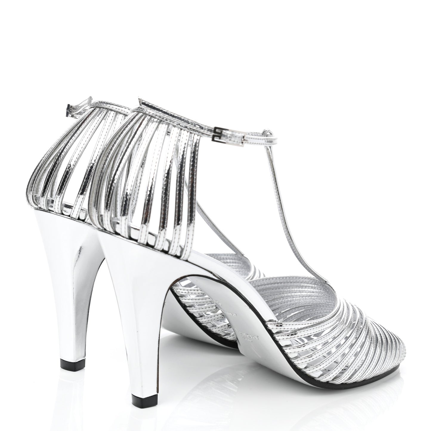Metallic Calfskin Look Book Cage Sandals 38 Silver