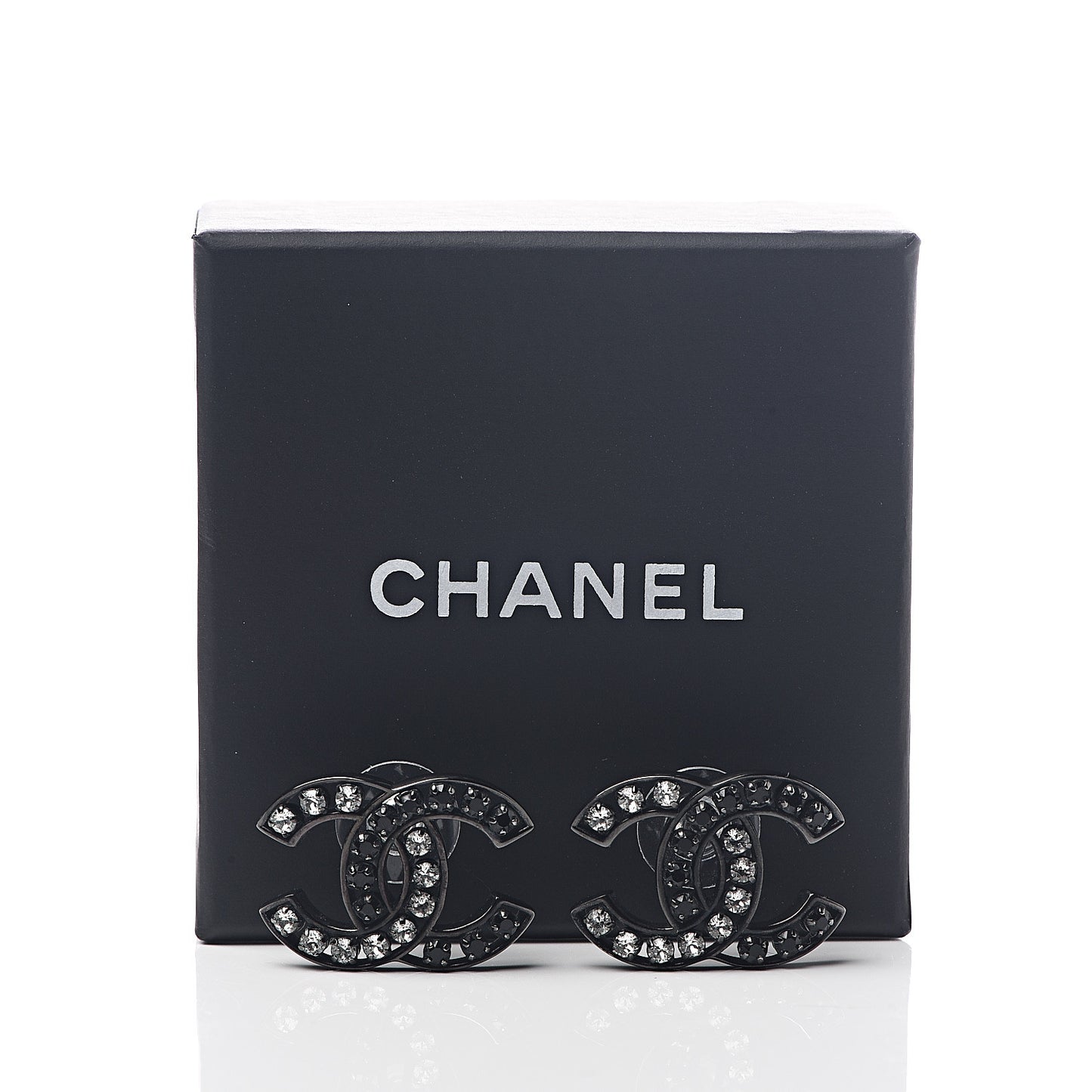 Crystal Large CC Earrings Black