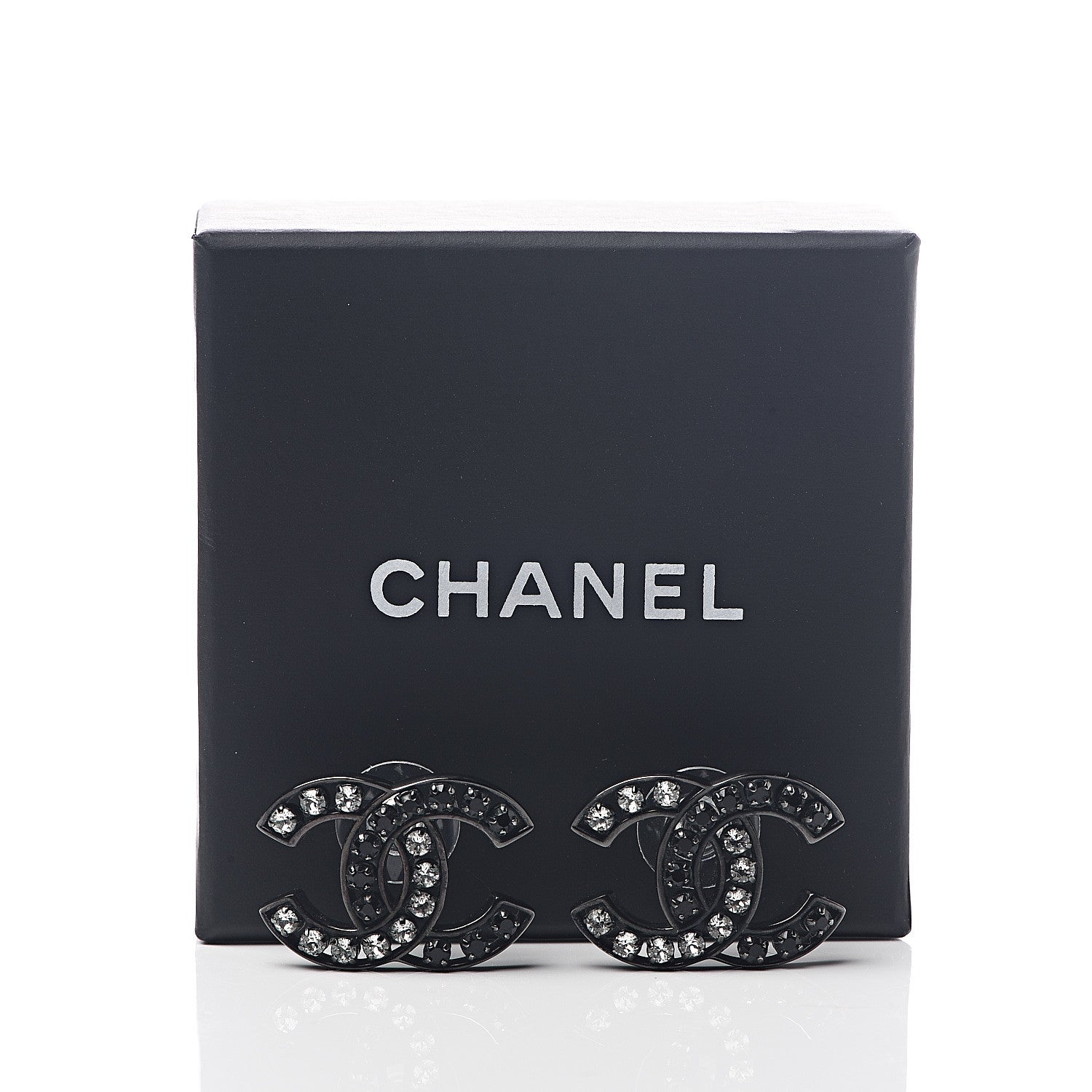 Chanel Crystal Large CC Earrings Black 5 of 5