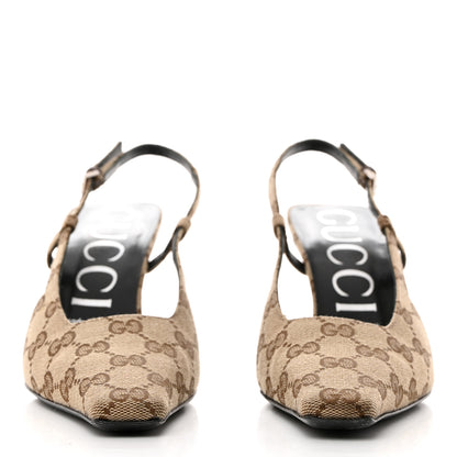 Gucci Monogram Malga Kid Square G 75mm Slingback Pumps 37.5 Beige Ebony New Acero 2 of 7