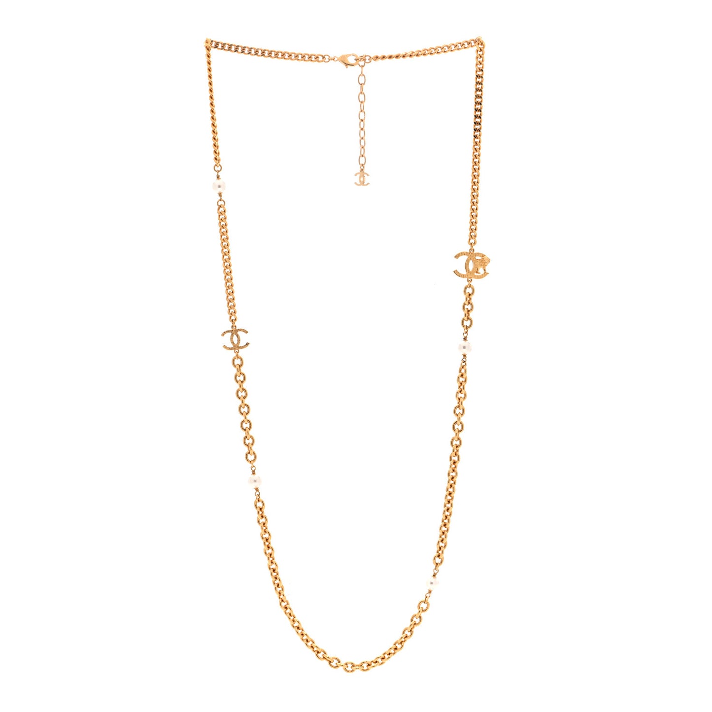 Metal CC Pearl Lion Long Necklace Gold