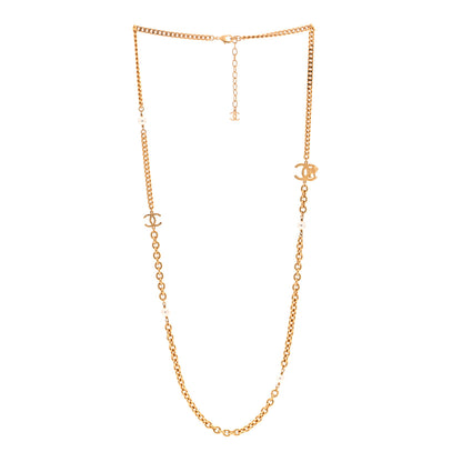 Chanel Metal CC Pearl Lion Long Necklace Gold 3 of 4