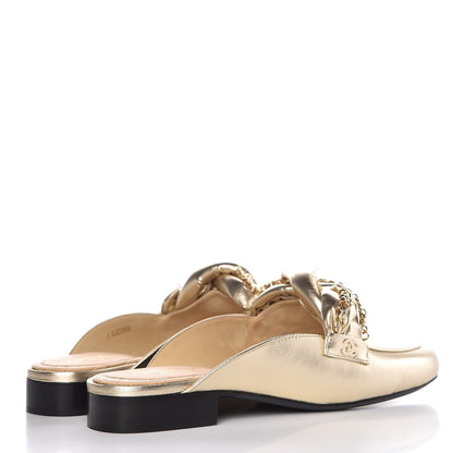 Chanel Metallic Lambskin Chain Braided Mules 41 Light Gold 4 of 10