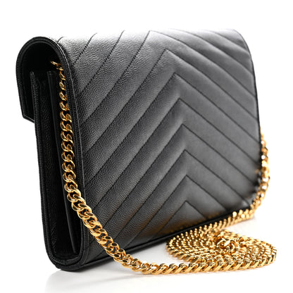 Saint Laurent Grain De Poudre Matelasse Chevron Monogram Chain Wallet Black 3 of 10