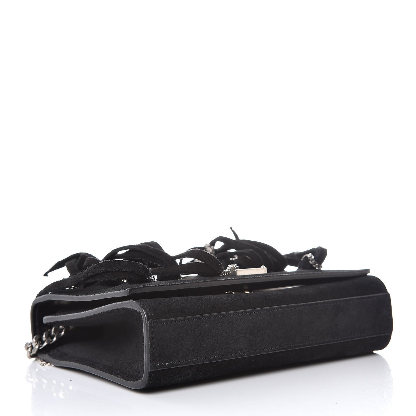 Suede Fringe Chain Small Monogram Satchel Black
