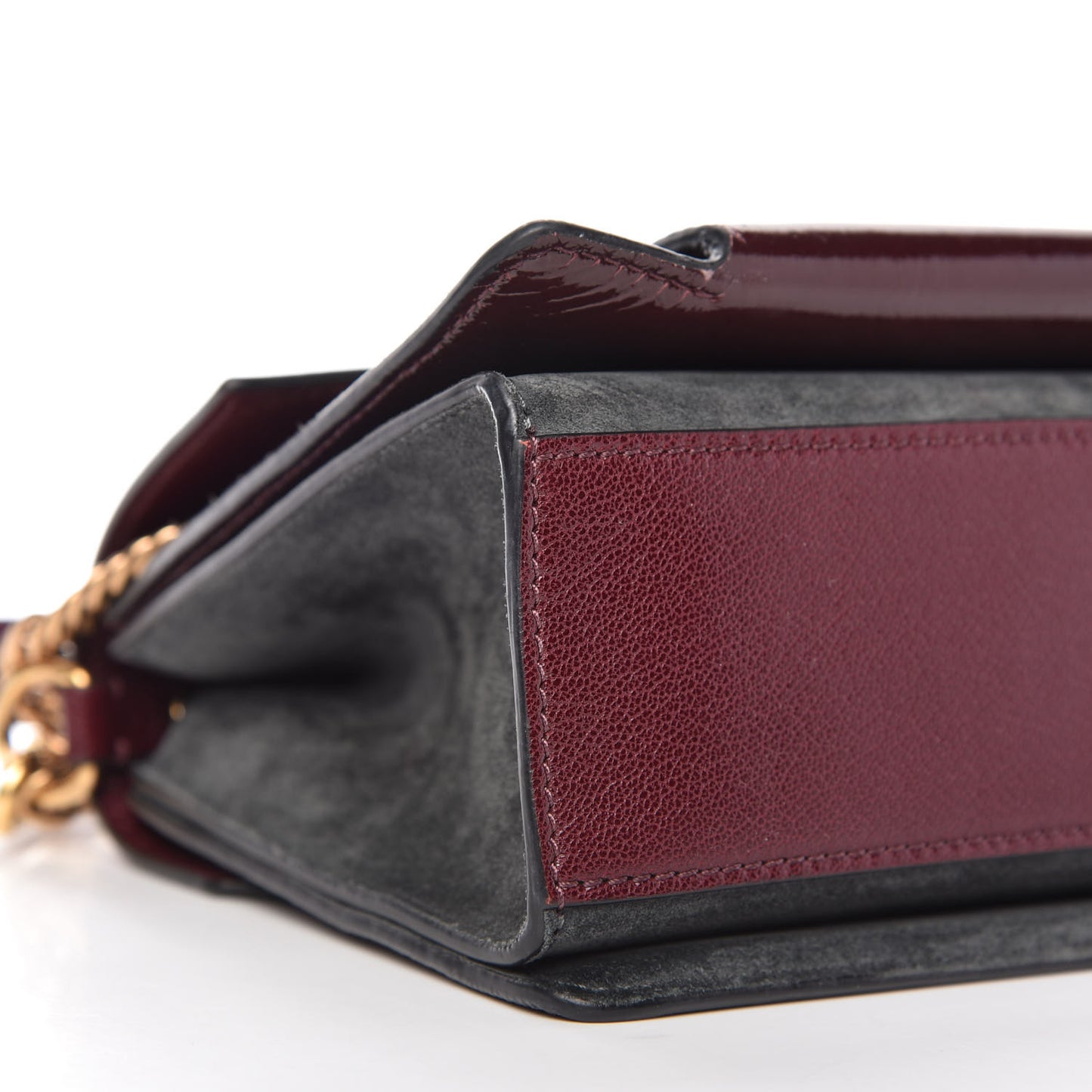 Crinkled Patent Deerskin Suede Small GV3 Shoulder Bag Aubergine Graphite