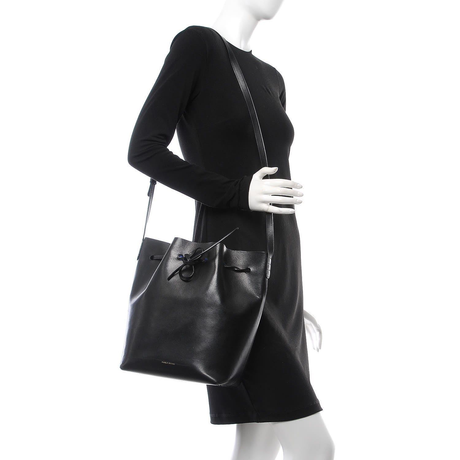 Mansur Gavriel Vegetable Tanned Calfskin Bucket Bag Black Royal 2 of 11