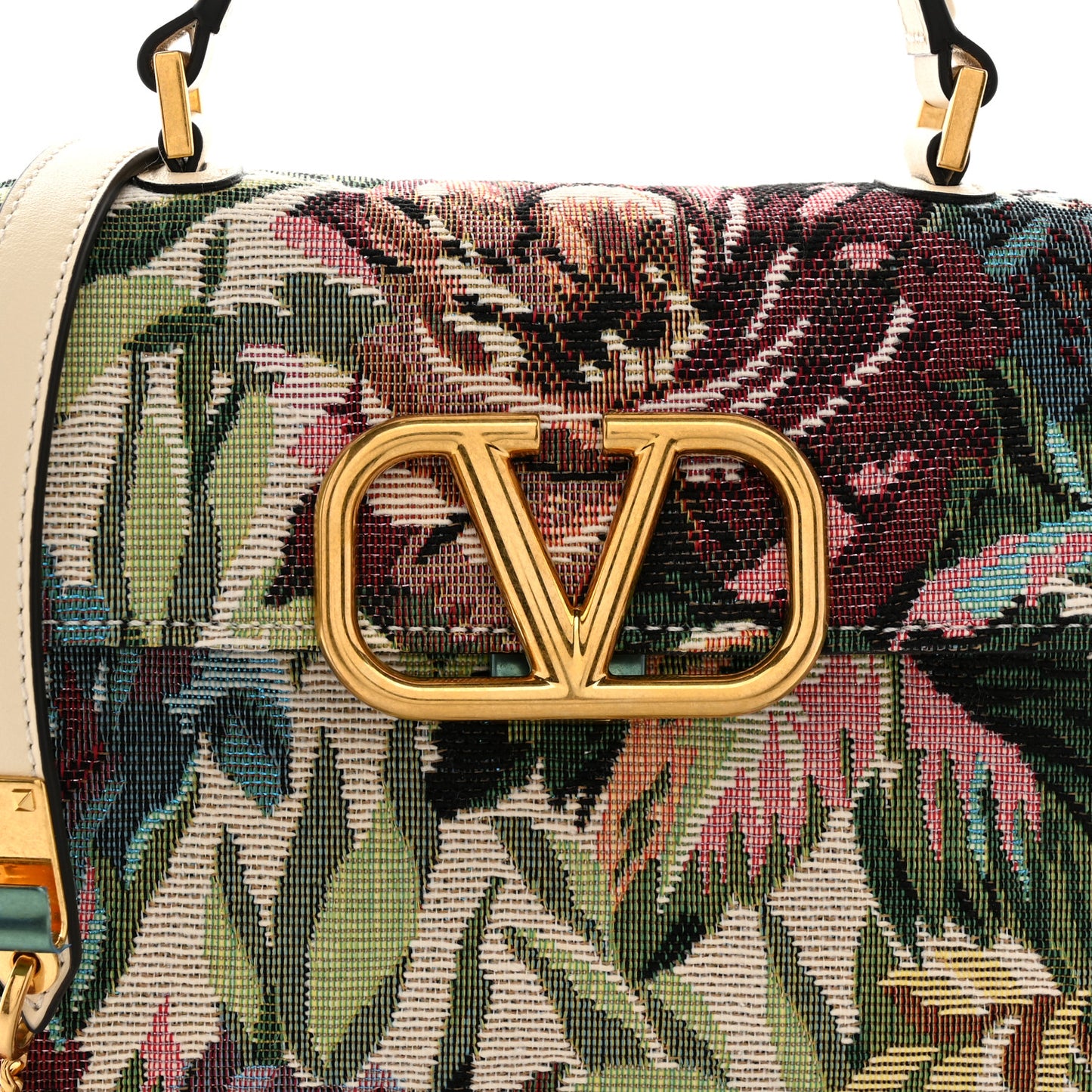 Jacquard Floral Small VSling Top Handle Bag White Multicolor