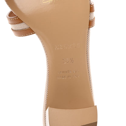 Hermes Calfskin Canvas Oasis Sandals 36.5 Noisette Beige Dore 12 of 16