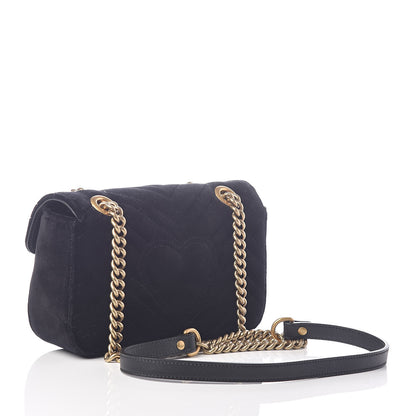 Gucci Velvet Matelasse Mini GG Marmont Shoulder Bag Black 3 of 10
