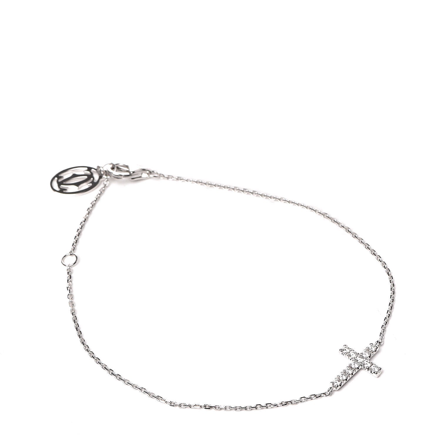 Cartier 18K White Gold Diamond Symbols Cross Bracelet 1 of 5