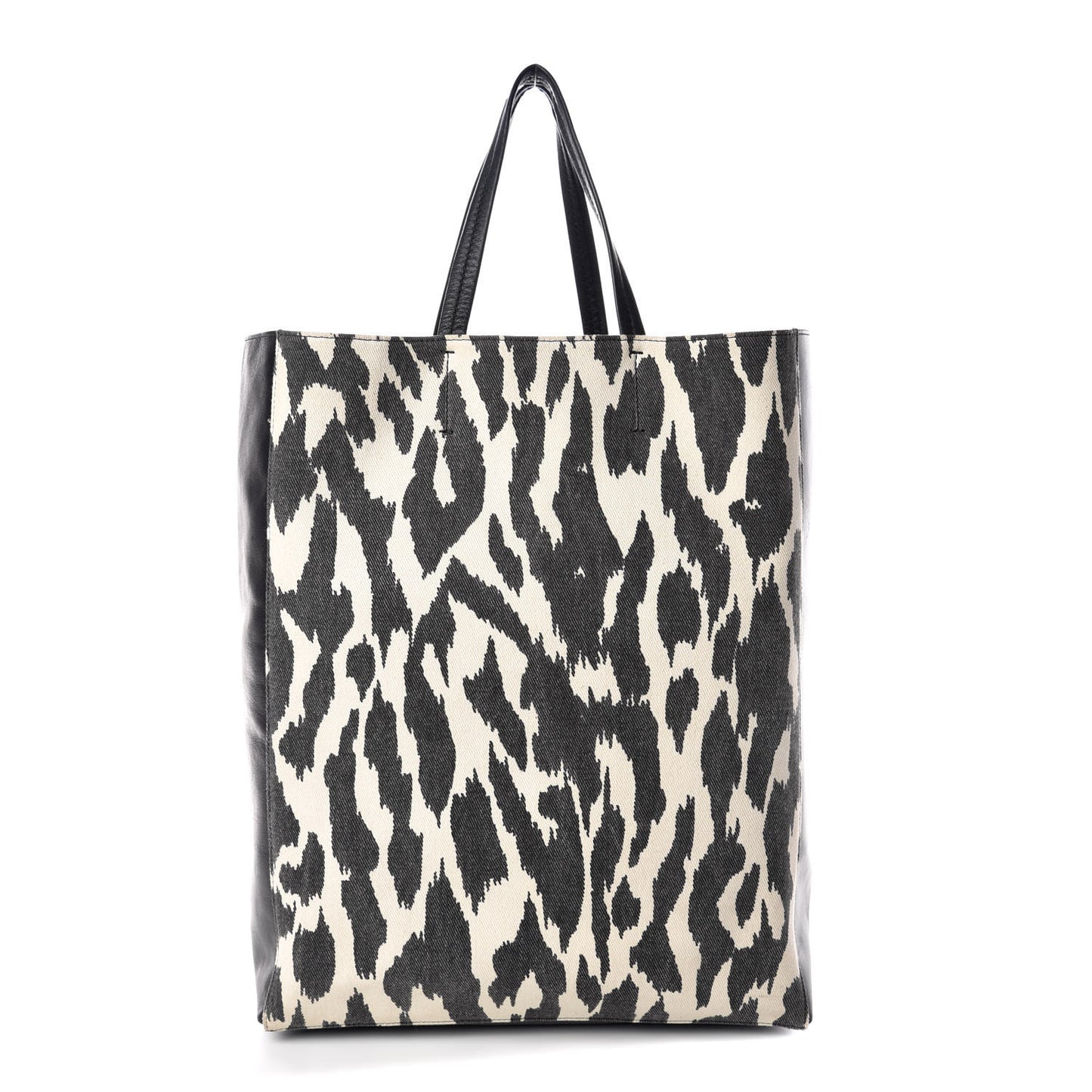 Canvas Lambskin Leopard Print Vertical Cabas Black