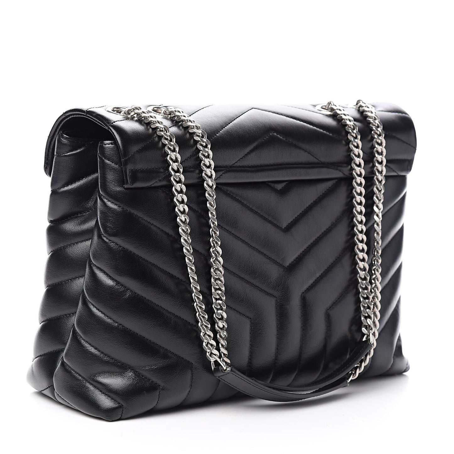 Calfskin Y Quilted Monogram Medium Loulou Chain Satchel Black