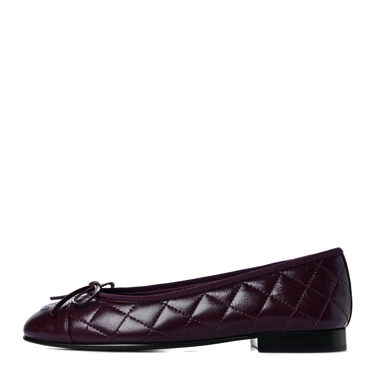 Crumpled Lambskin Quilted CC Cap Toe Ballerina Flats 36 Burgundy