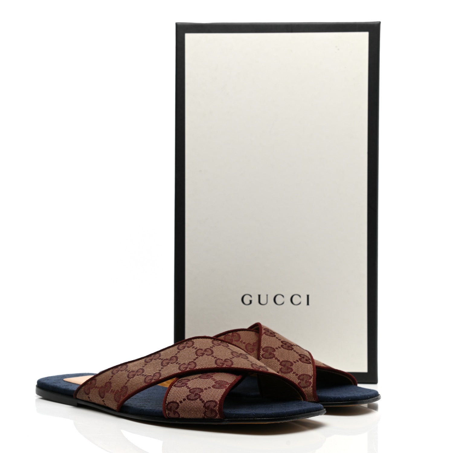 Gucci Canvas GG Monogram Mens Criss Cross Slide Sandals 10 Sahara Rubino Chardonnay 10 of 10