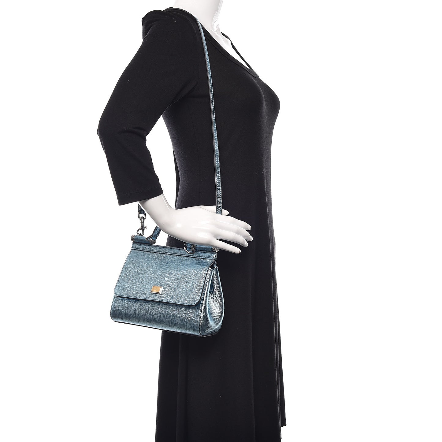 Metallic Dauphine Small Miss Sicily Satchel Blue