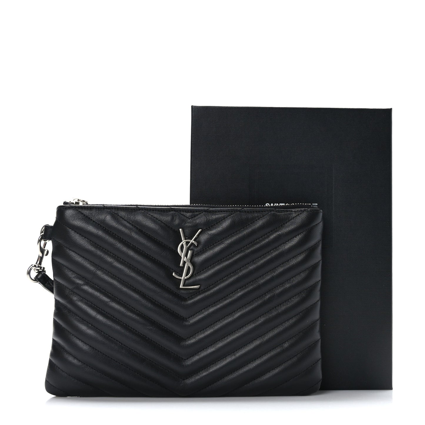 Calfskin Matelasse Chevron Monogram A5 Wristlet Black