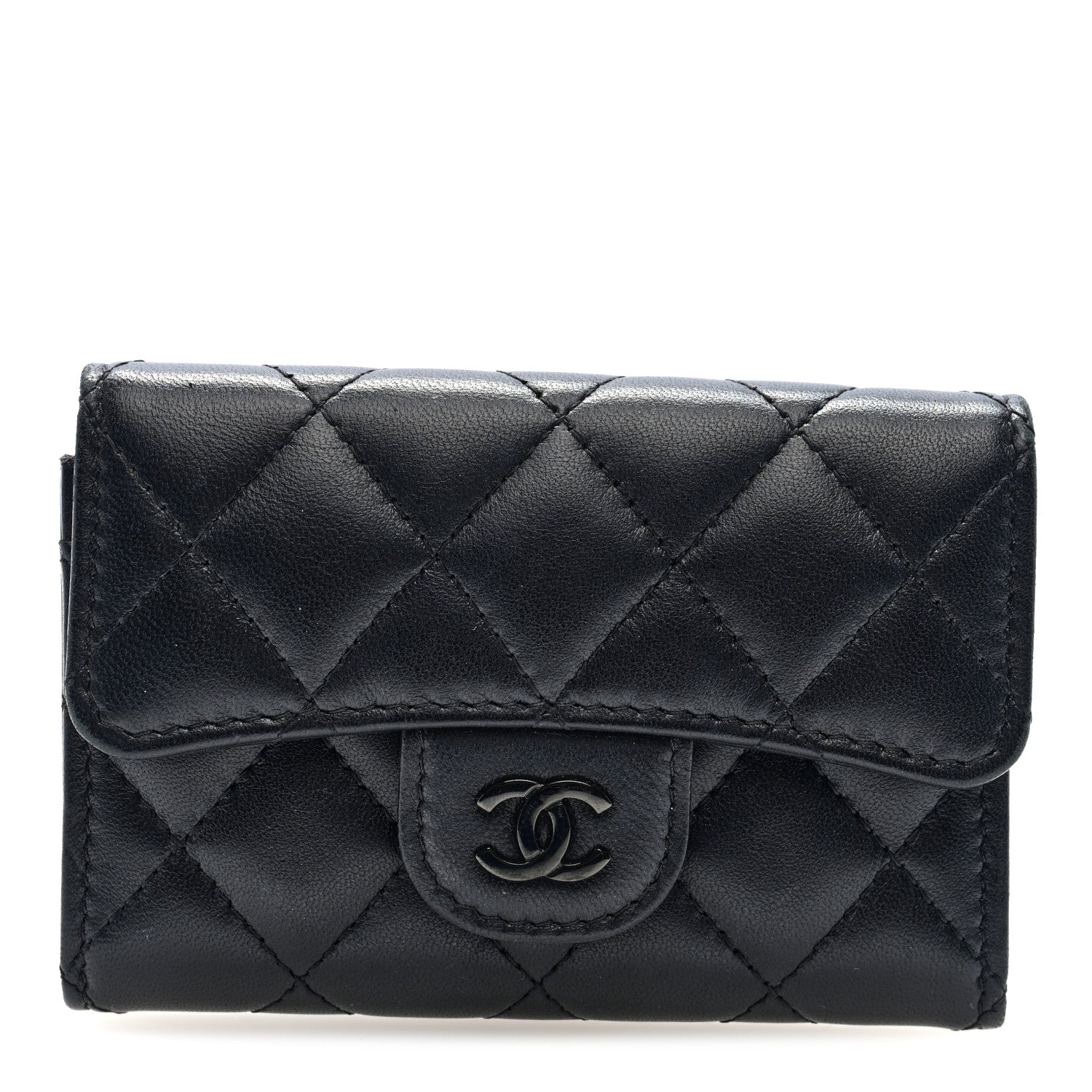 Chanel Lambskin Quilted Flap Card Holder Wallet So Black 1 of 7