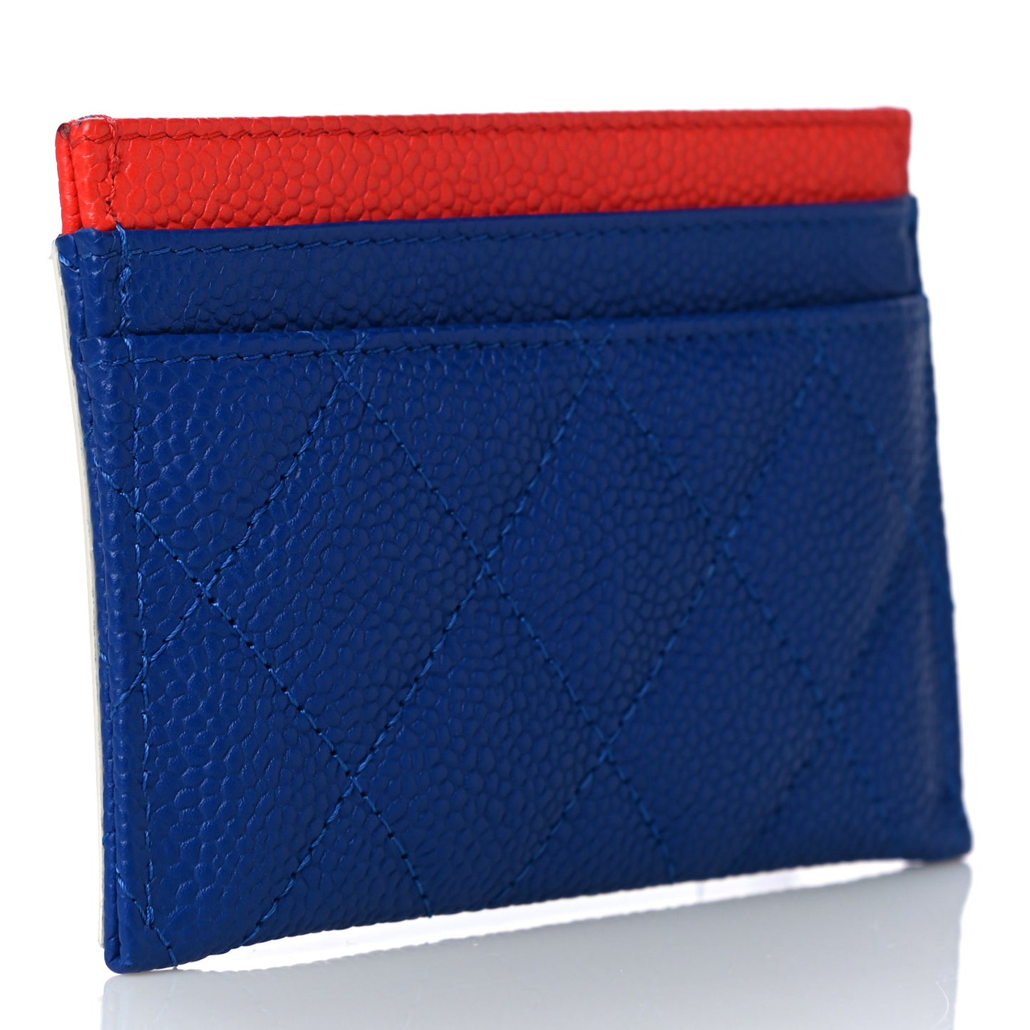 Caviar Quilted Filigree Card Holder Blue White Red