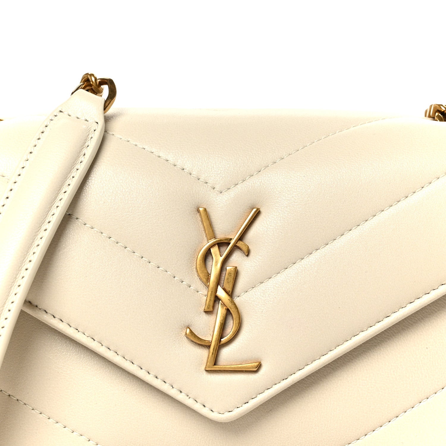 Saint Laurent Lambskin Chevron Quilted Mini LouLou Crema Soft 12 of 14