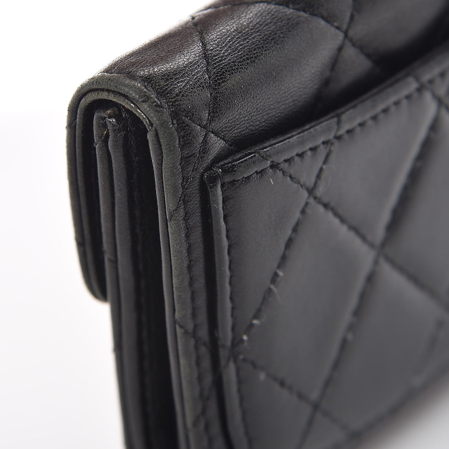 Lambskin Quilted Flap Card Holder Wallet Black
