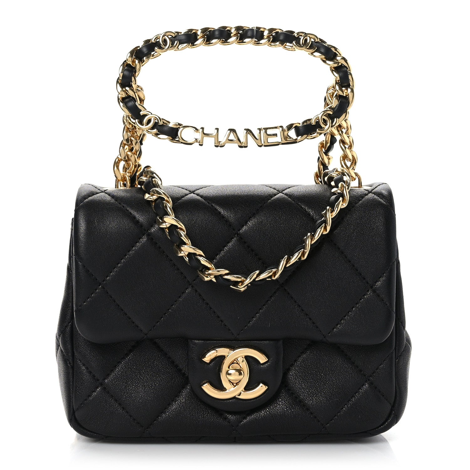 Chanel Lambskin Metal Quilted Mini Top Handle Square Flap Black 1 of 9