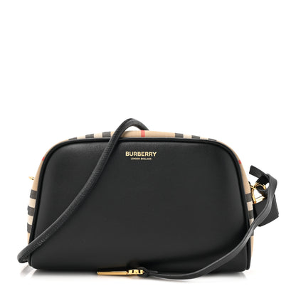 Burberry Calfskin Vintage Check Half Cube Crossbody Bag Black 1 of 10