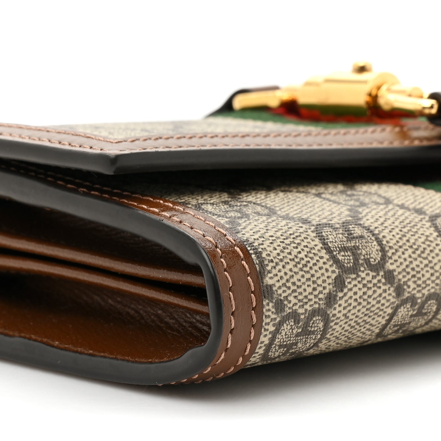 GG Supreme Monogram Azalea Calfskin Web Jackie 1961 Chain Wallet Beige Ebony Brown Sugar