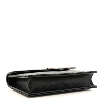 Saint Laurent Grain De Poudre Matelasse Chevron Monogram Envelope Chain Wallet Black 4 of 16