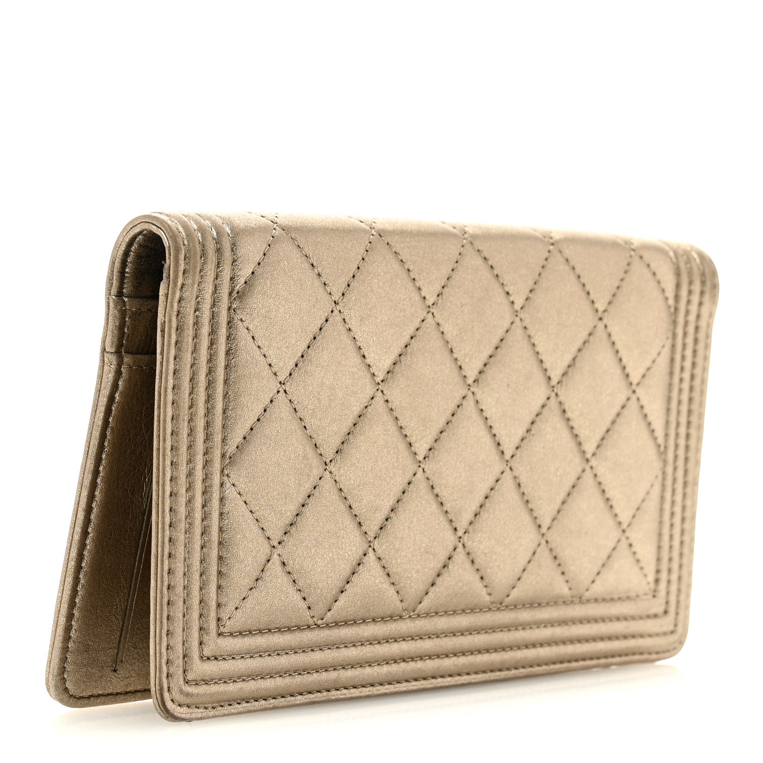 Chanel Metallic Lambskin Quilted Boy Yen Wallet Gold 1889420