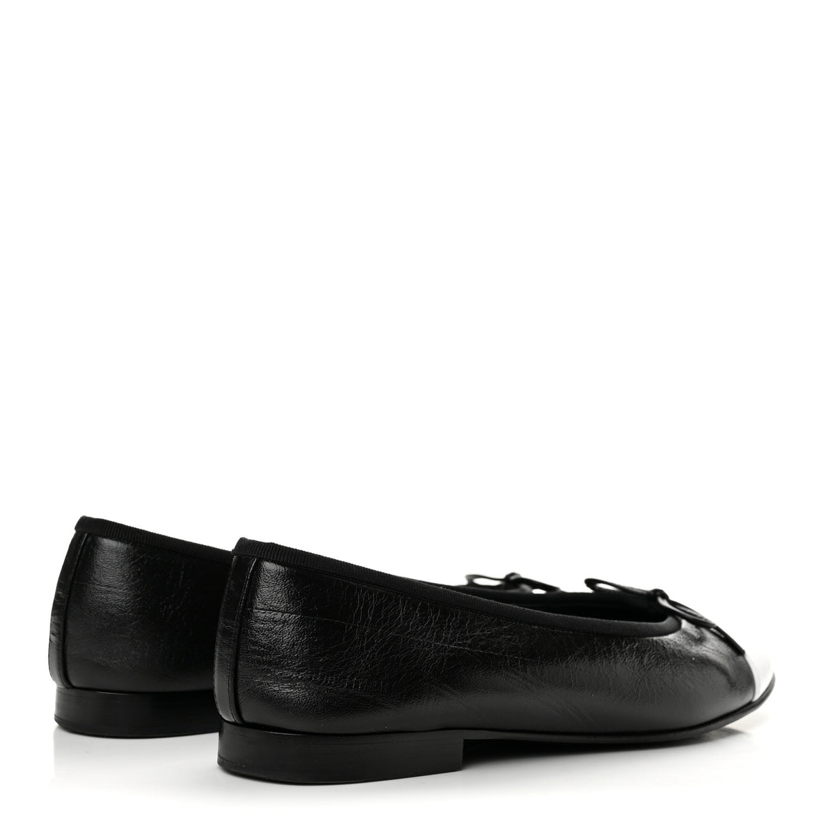 Chanel Crumpled Shiny Lambskin CC Cap Toe Ballerina Flats 37.5 Black White 5 of 10