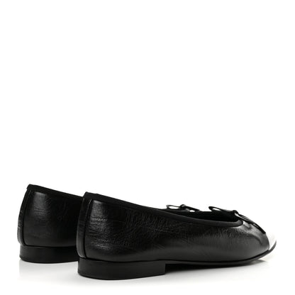 Chanel Crumpled Shiny Lambskin CC Cap Toe Ballerina Flats 37.5 Black White 5 of 10