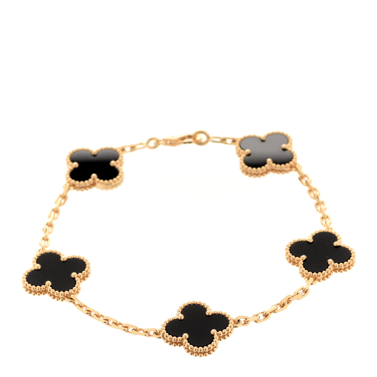 Van Cleef & Arpels 18K Yellow Gold Black Onyx 5 Motifs Vintage Alhambra Bracelet 1 of 7