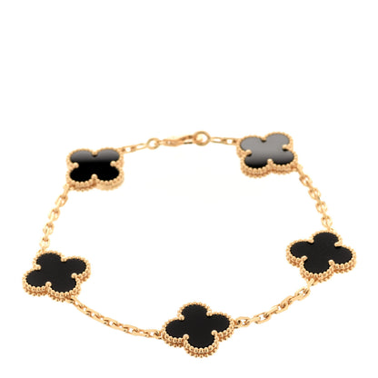 Van Cleef & Arpels 18K Yellow Gold Black Onyx 5 Motifs Vintage Alhambra Bracelet 1 of 7