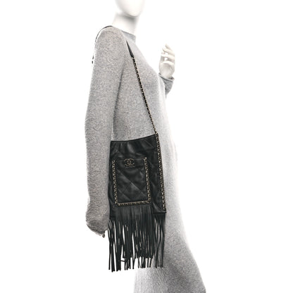Chanel Calfskin Quilted Fringe Small Shopping Bag Black 2 of 10