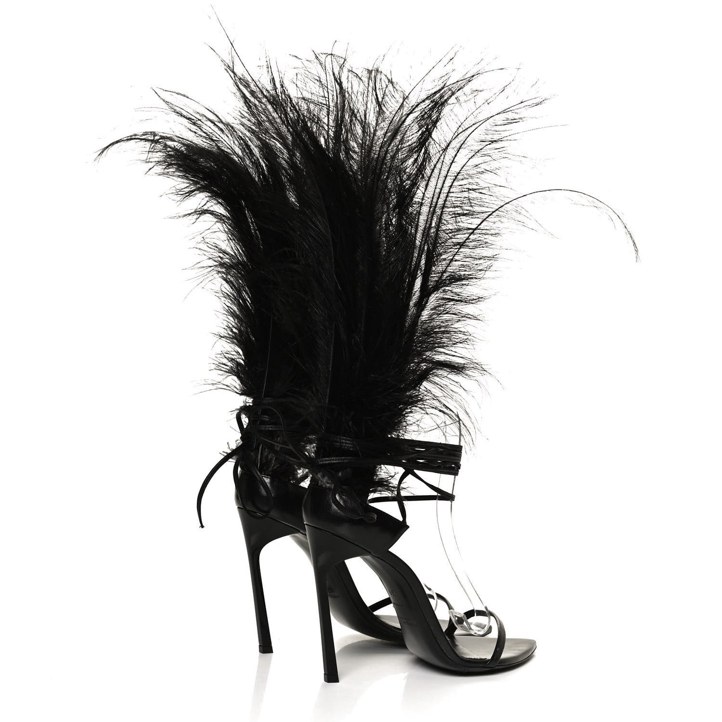 Feather Embellished Calfskin Talitha Ankle-Wrap Sandals 39 Black