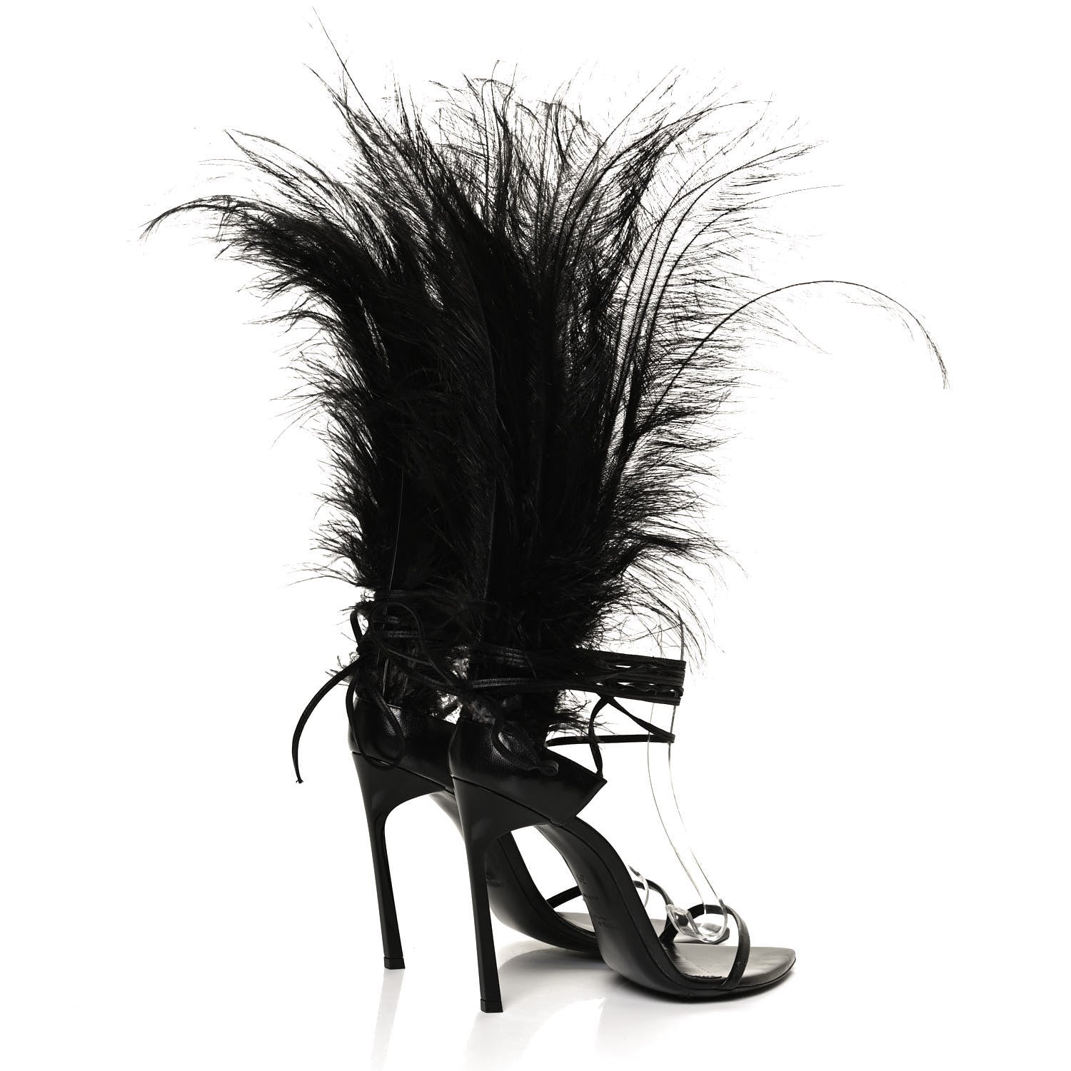 Saint Laurent Feather Embellished Calfskin Talitha Ankle-Wrap Sandals 39 Black 4 of 11