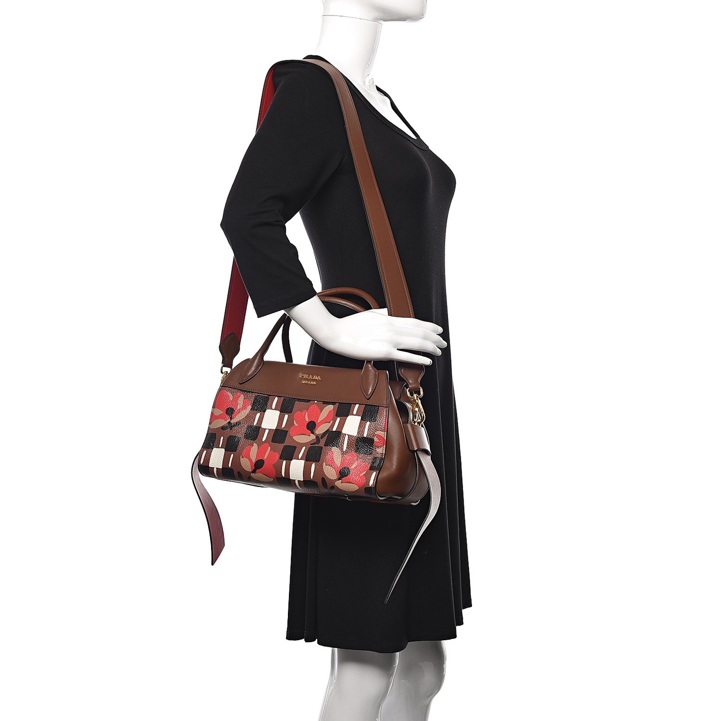 Goatskin Floral Print Bibliotheque Top Handle Tabacco
