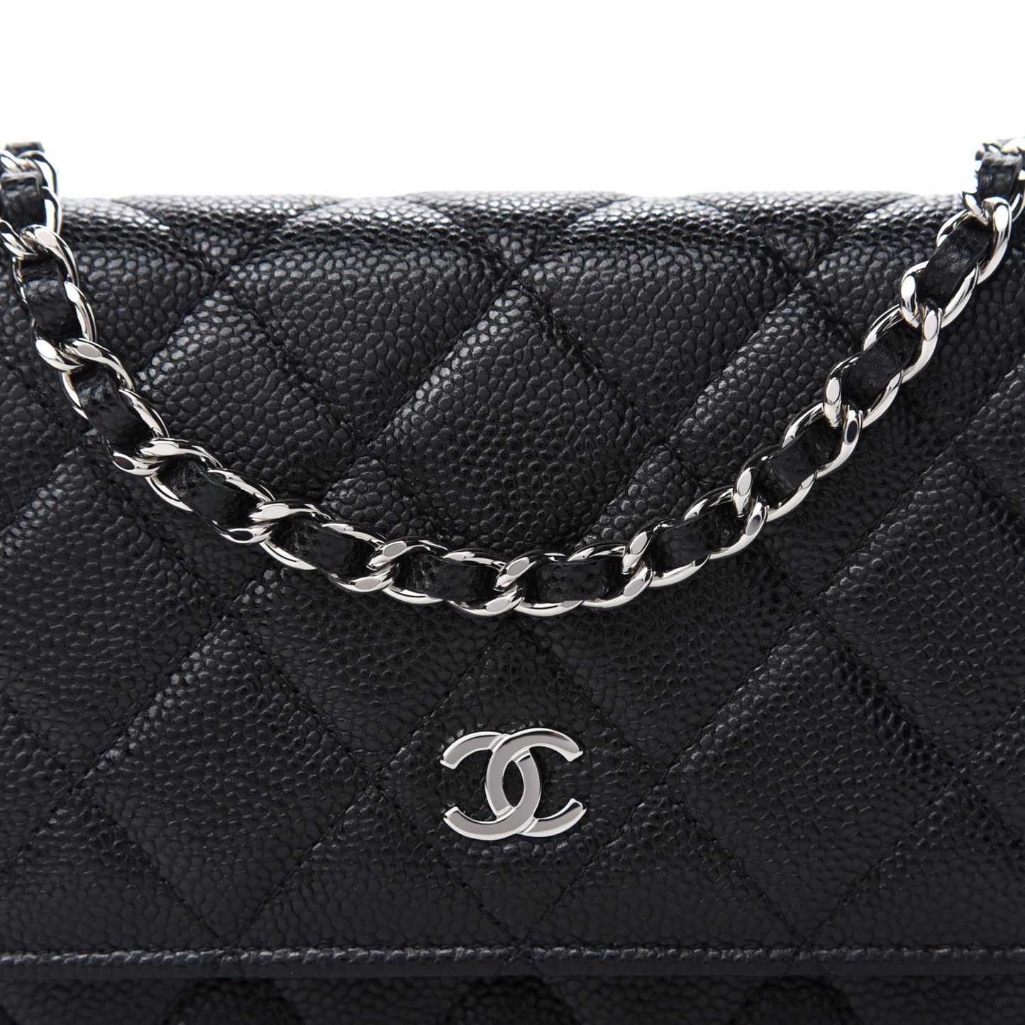 Caviar Quilted Mini Wallet On Chain WOC Black