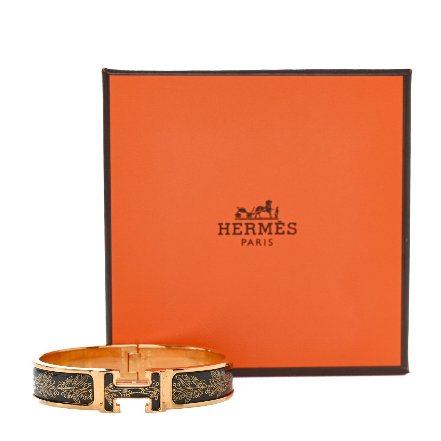 Hermes Enamel Printed Narrow Clic Clac H Bracelet PM Jaune Or Black 5 of 5