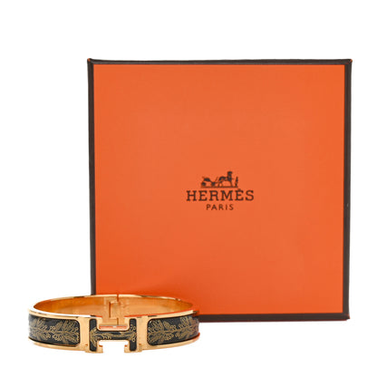 Hermes Enamel Printed Narrow Clic Clac H Bracelet PM Jaune Or Black 5 of 5