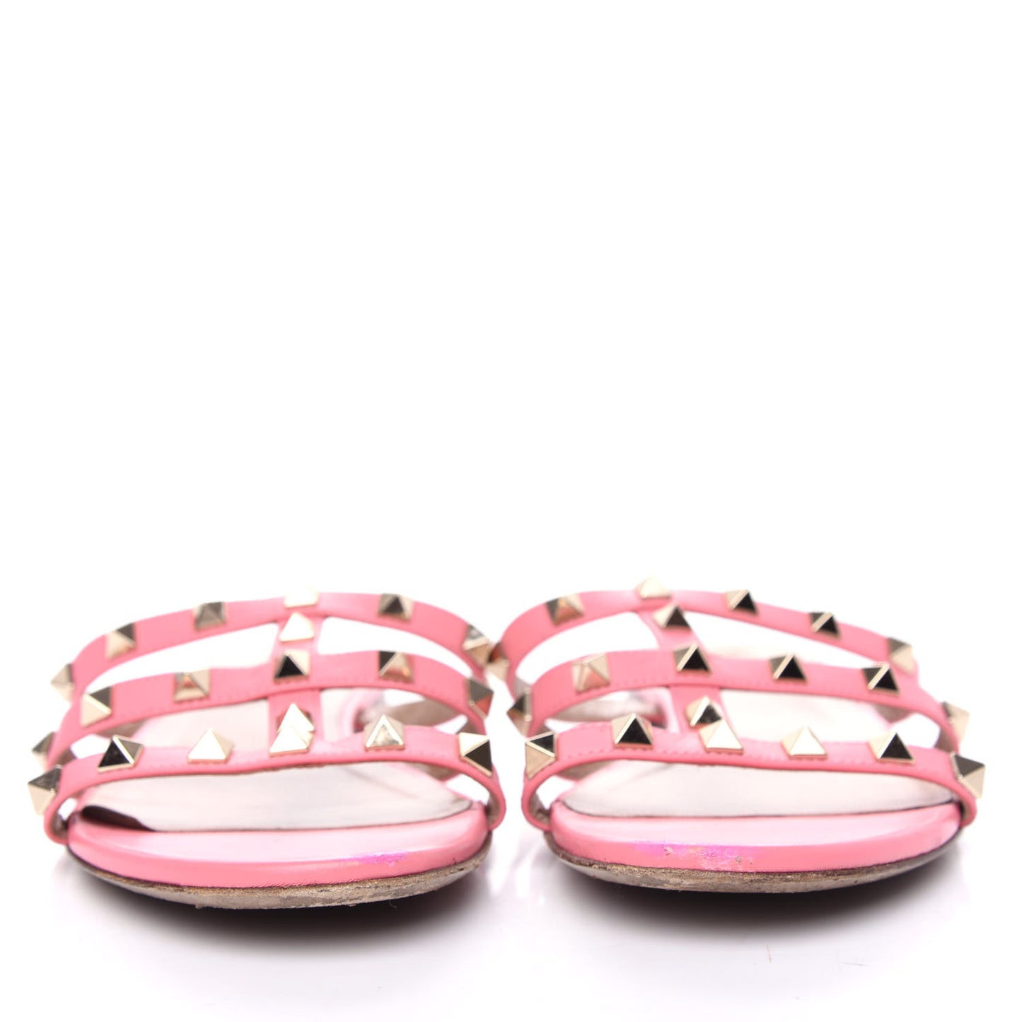 Nappa Rockstud Caged Flat Slide Sandals 37.5 Paradise Rose