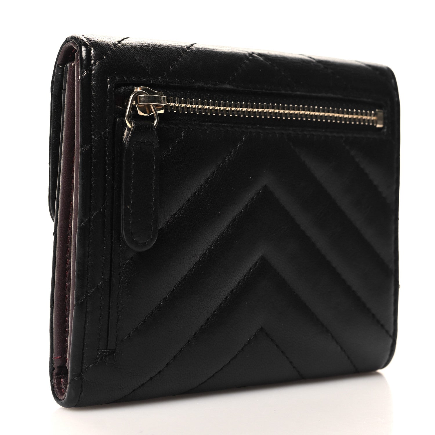 Chanel Lambskin Chevron Quilted Compact Flap Wallet Black 3 of 8