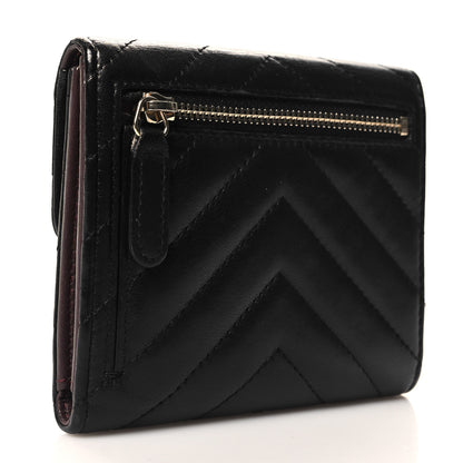 Chanel Lambskin Chevron Quilted Compact Flap Wallet Black 3 of 8