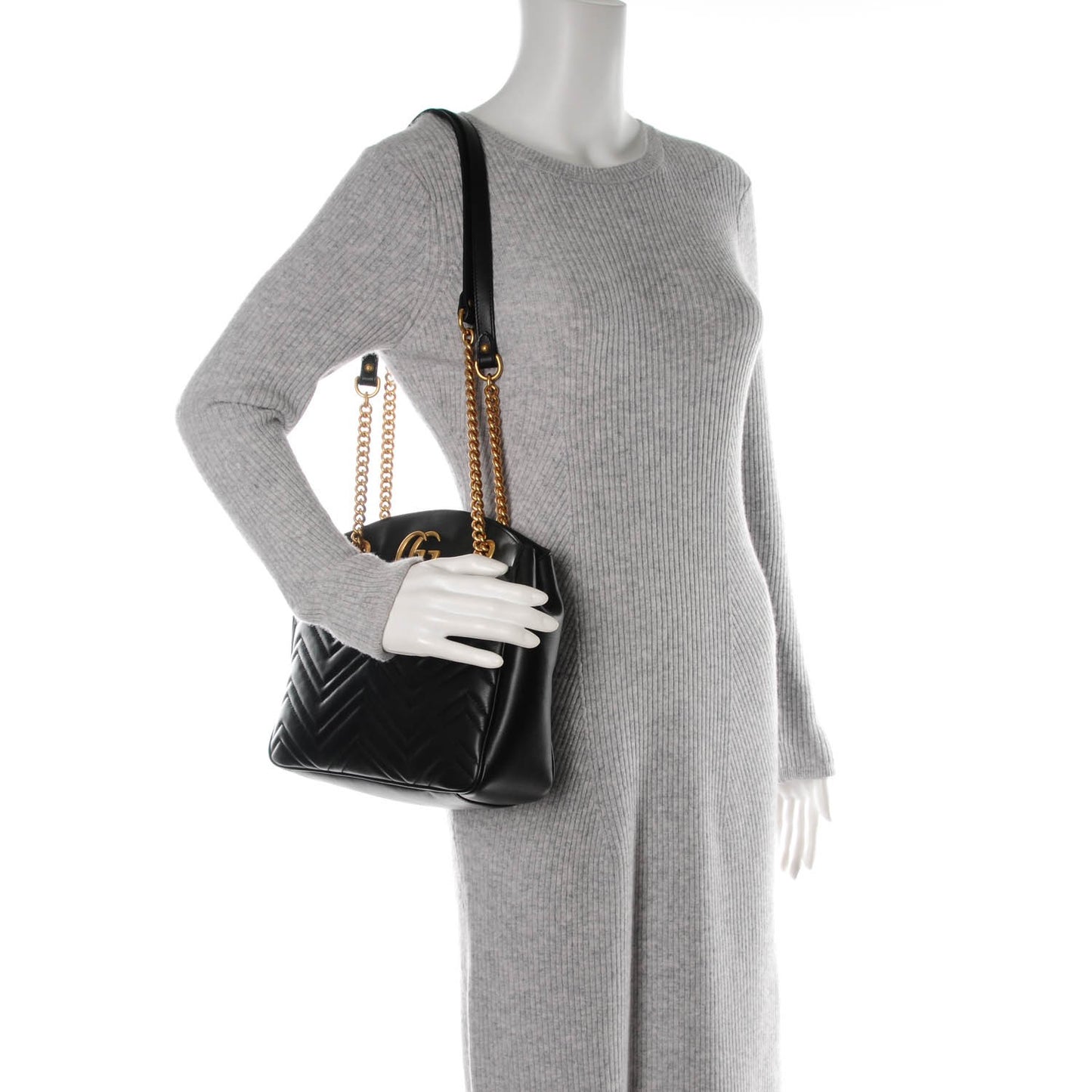 Calfskin Matelasse Medium GG Marmont Open Top Shoulder Bag Black