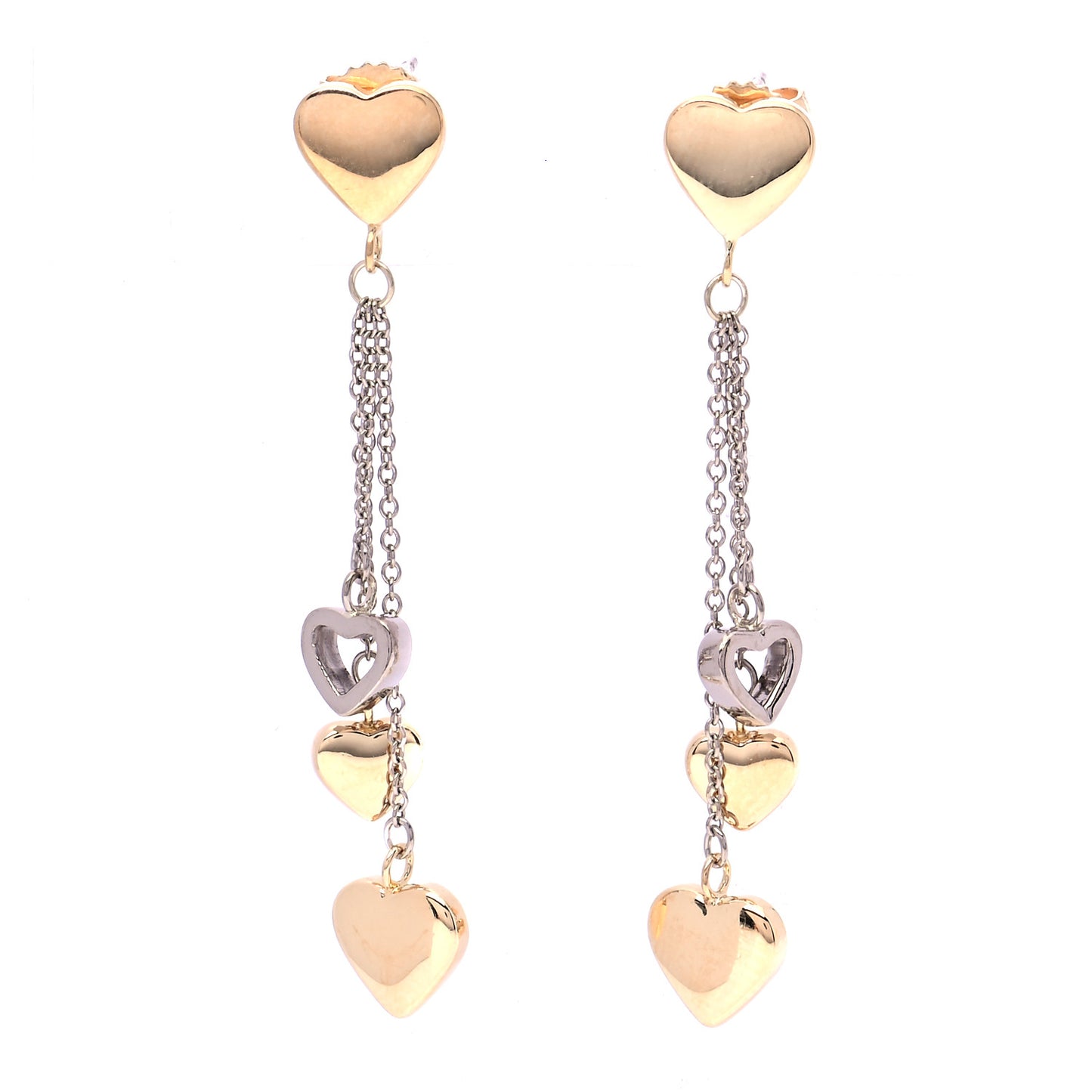 18K Yellow Gold White Gold Multi Heart Drop Earrings