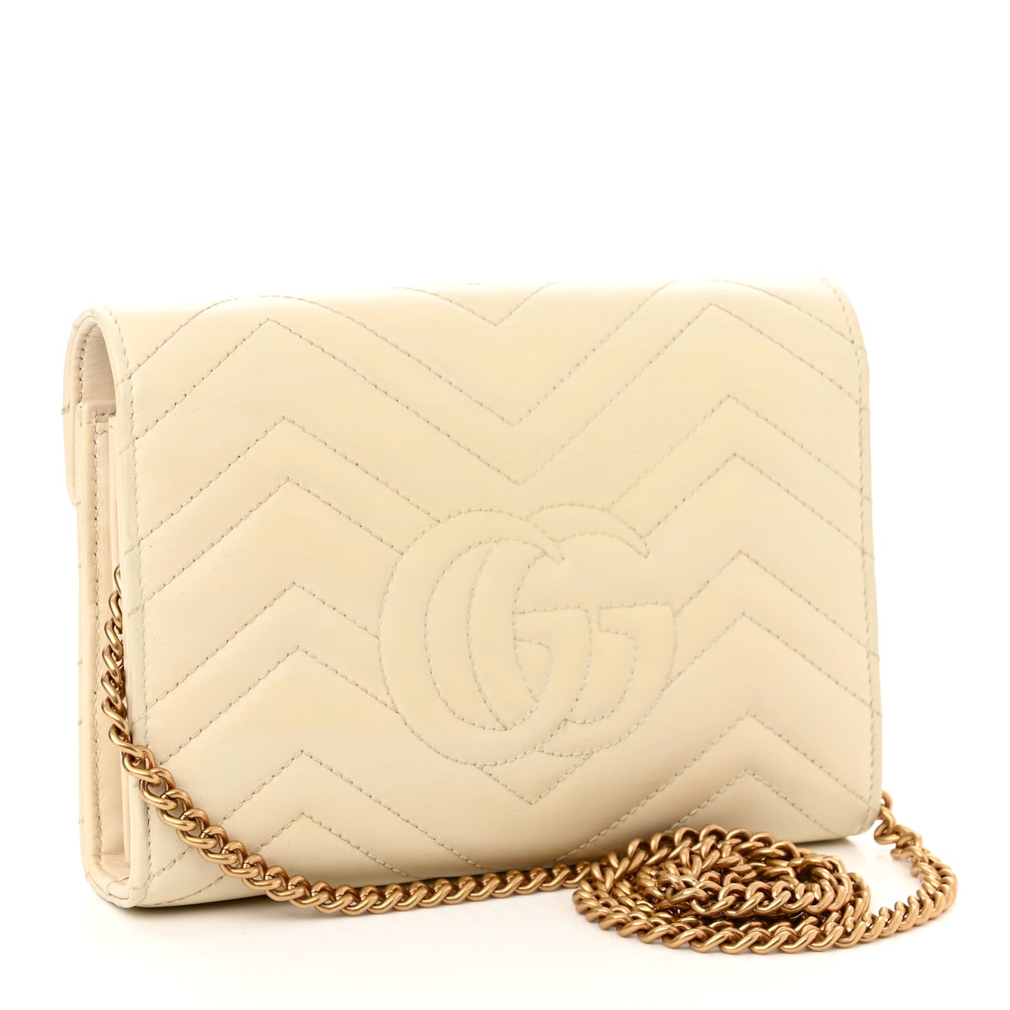Calfskin Matelasse GG Marmont Chain Wallet Mystic White